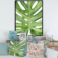 Designart Green Monstera Leaf Tropical Palm Botanical Detail FLOAT FRAME WALL ART