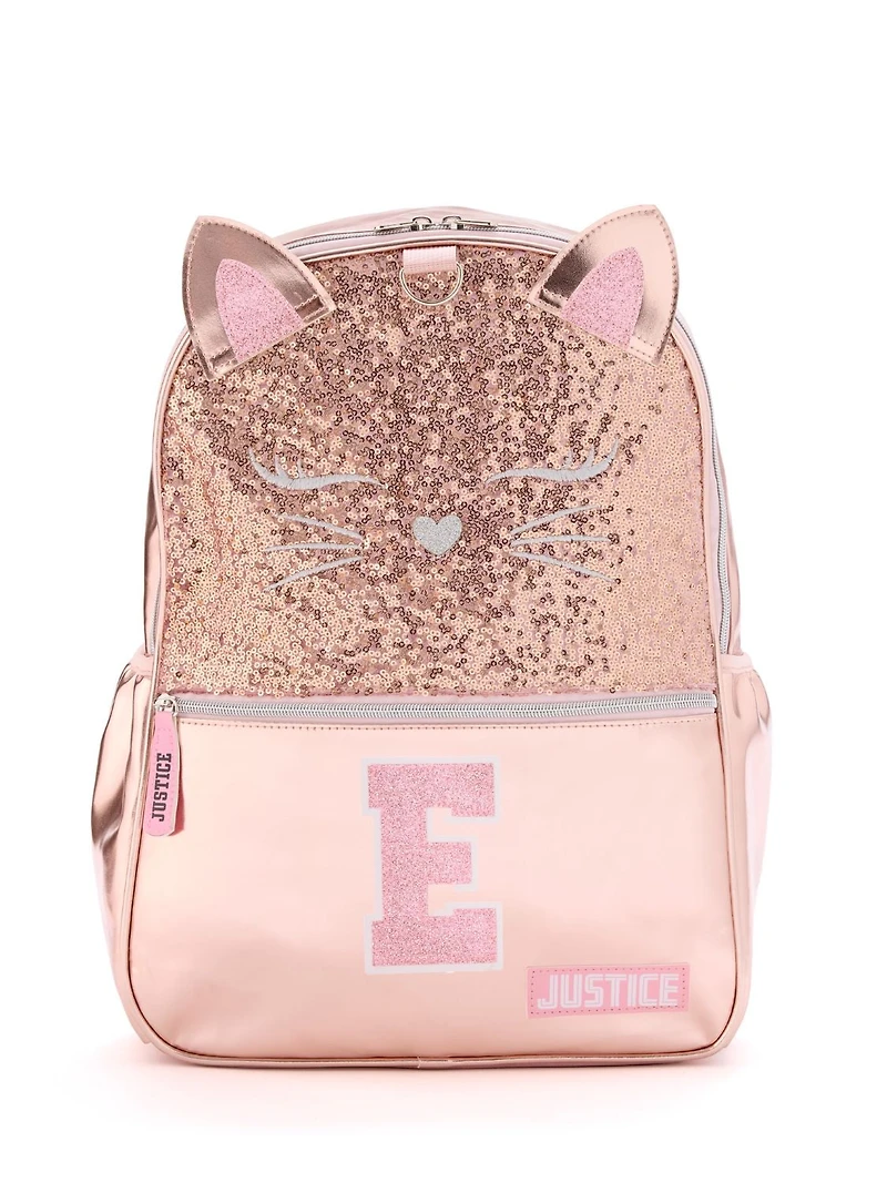 Ensemble sac à dos « E » Kitty rose pailleté Purr-fectly