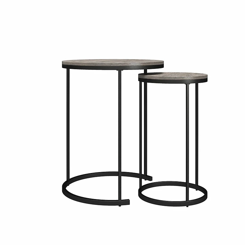 Ensemble de tables basses et bouts de canapé gigognes Camdale d’Ameriwood Home, chêne gris et métal noir