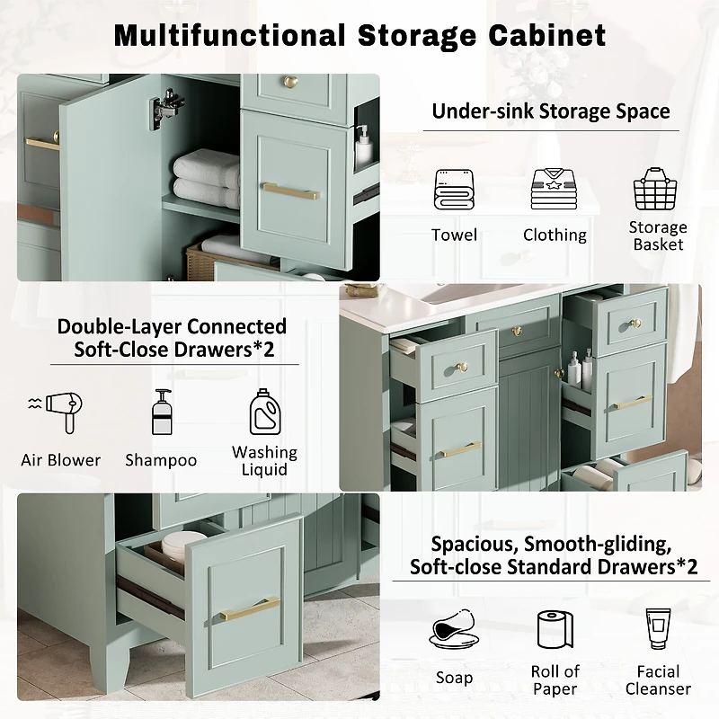 Homy Casa 36 in Moss Green Kitchen Sideboard with Ceramic Sink