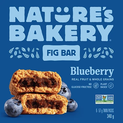 Barre aux myrtilles et aux figues Nature's Bakery, cuite au four, grains entiers, à base de plantes, sans produits laitiers, sans noix, projet sans OGM vérifié, faite avec de vrais fruits Nature's Bakery Barre de figue aux bleuets