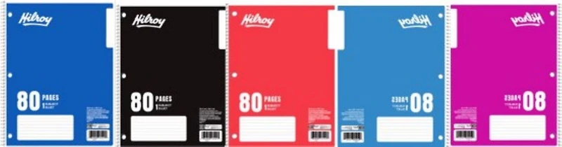 Hilroy Cahier à spirale à 1 sujet avec marge, 3 trous, 10 1/2 po x 8 po, 80 pages Cahier 1 sujet