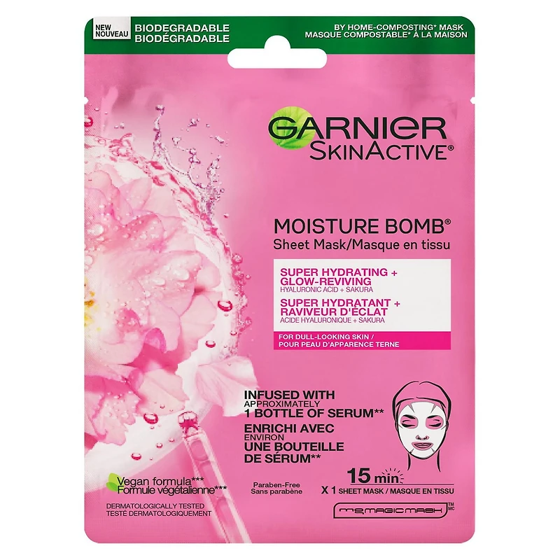 Garnier SkinActive Moisture Bomb Super Hydrating Sheet Mask, With Pomegranate