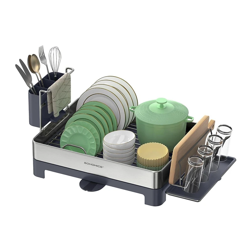 Songmics Home - Petit égouttoir à vaisselle en acier inoxydable, porte-ustensiles, argent et noir