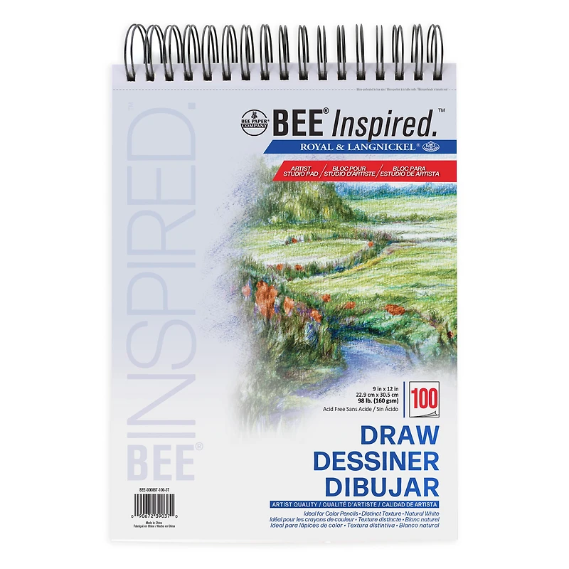 Bee Paper - Bee Inspired 9"x12" Studio Drawing Paper Pad, 100 Sheets, 98lb. 160GSM | BEE-90086T-100 |, BEE PAPER 9X12 TW DRW PAD STDO