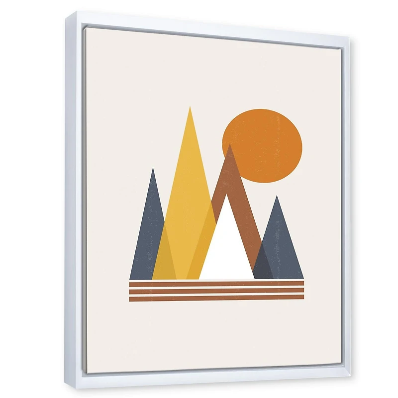 Designart Mountain Abstract and Sun FLOAT FRAME WALL ART