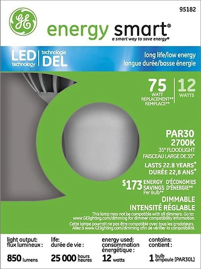 Projecteur intérieur à DEL PAR30 à col long GE 75 W – paquet de 1