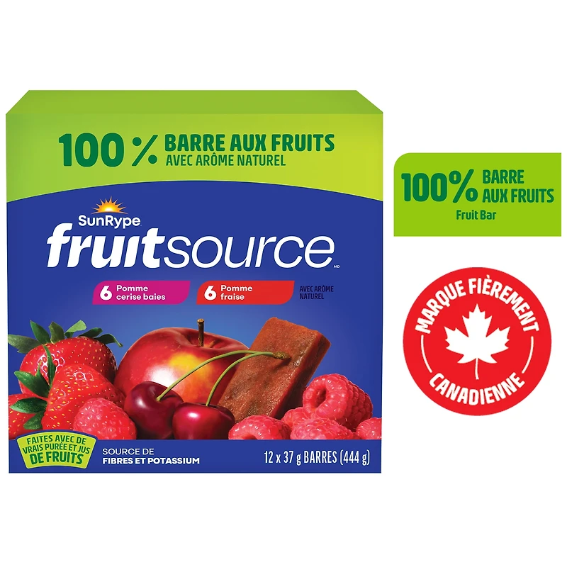 SunRype Fruitsource 100% Fruit Bar Pack, 12 x 37 g