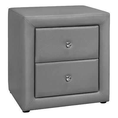 Monarch Specialties Bedroom Accent, Nightstand, End, Side, Lamp, Storage Drawer, Bedroom, Upholstered, Pu Leather Look, Grey, Transitional