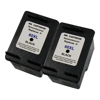 L-ink 2 Pack Compatible HP 60XL High Yield Black Ink Cartridge (CC641WN)