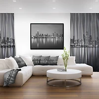 Design Art La Ligne D'Horizon De Chicago La Nuit En Noir Et Blanc  Sur Toile Encadrée