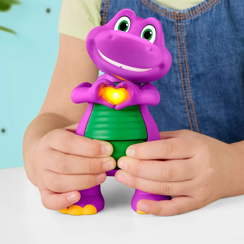 Figurine jouet Barney Mains en cur Le Monde de Barney de Fisher-Price avec musique et lumières pour enfants Âges 2Y+