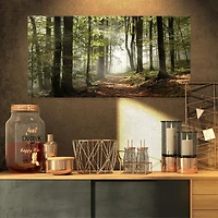 Designart Green Fall Forest with Sun Rays Canvas Wall Art