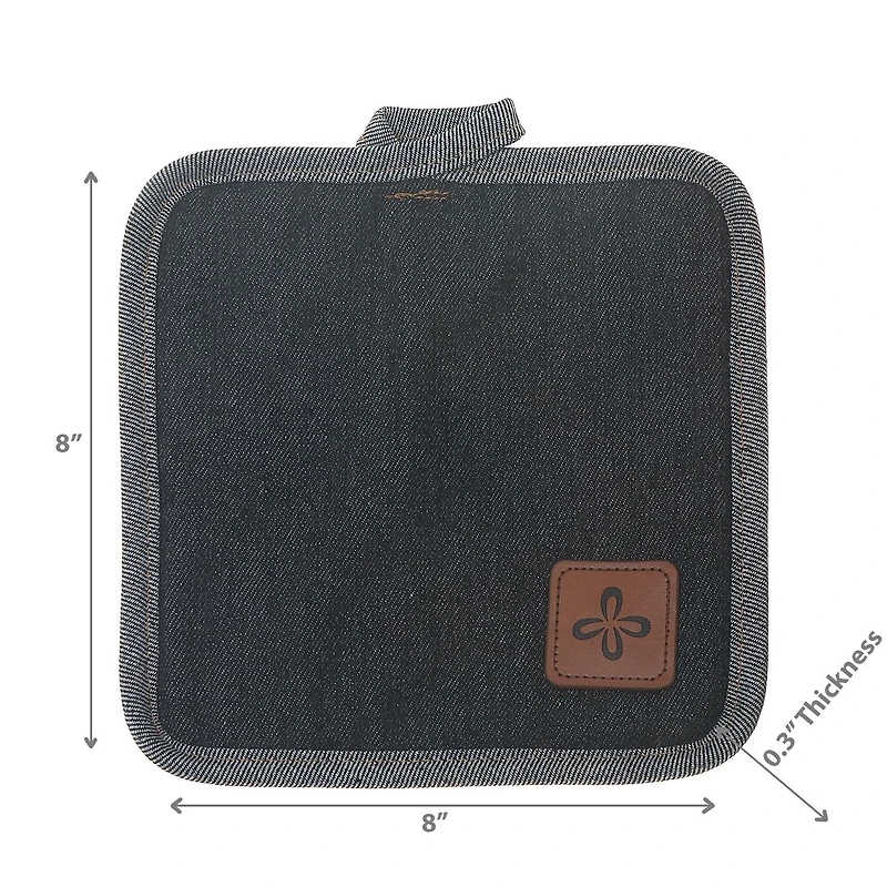 Support De Pot En Denim Noir Avec Badge En Cuir - Ensemble De 4