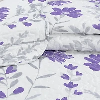Marina Decoration Rich Printed Stitching Coverlet Bedspread Ultra Soft Summer Bedding Quilt Set with Quilted Sham, Modern Purple Floral Pattern
