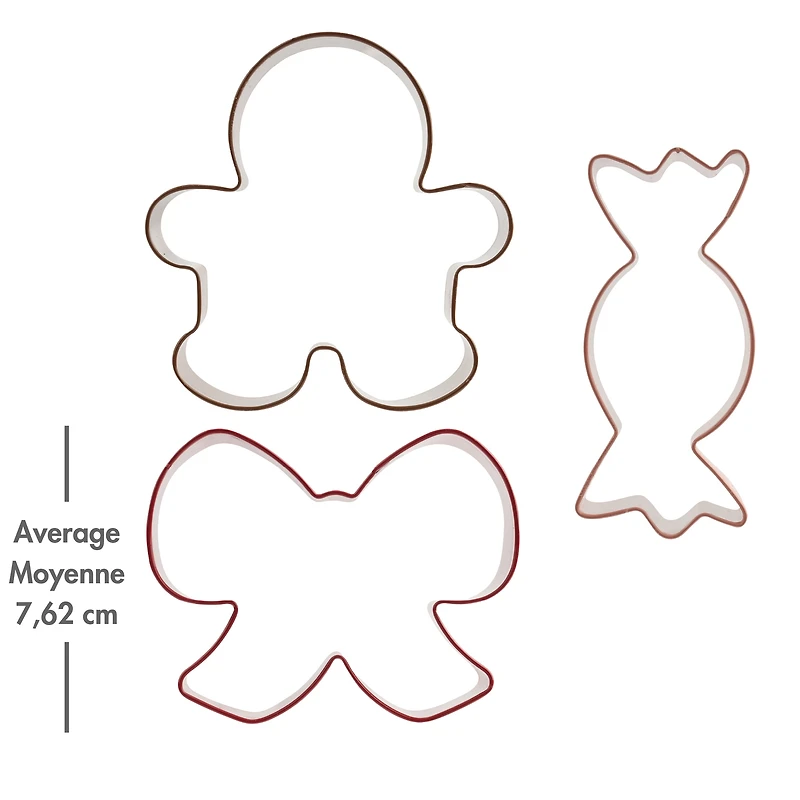 Holiday Time 3-Piece Stainless Steel Cookie Cutters, Gingerbread, Bow and Candy Shapes