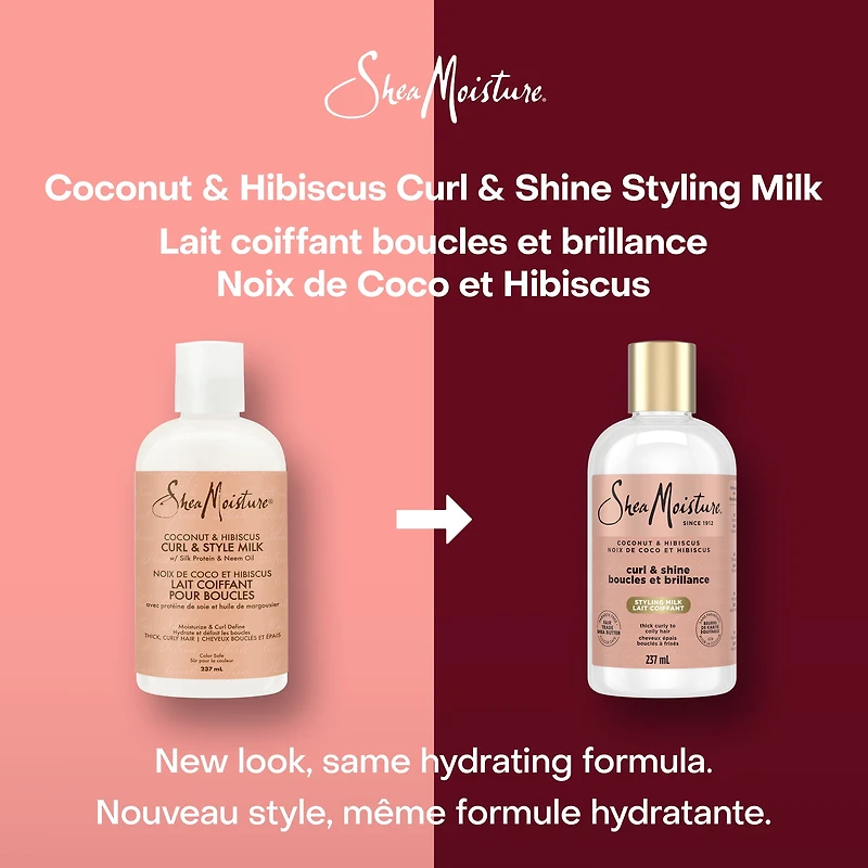 SheaMoisture Curl & Style Milk Leave-In Conditioner for thick, curly hair Coconut & Hibiscus hair conditioner with Silk Protein and Neem Oil 237mL
