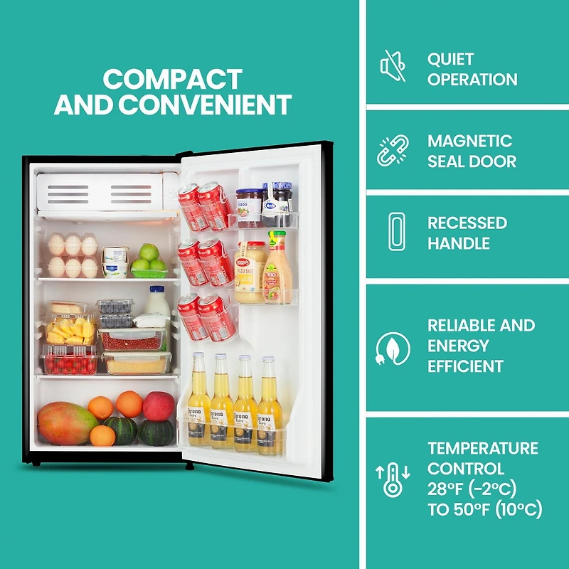 Koolatron Réfrigérateur compact de 3,2 pi³ avec congélateur, mini-réfrigérateur noir élégant pour la cuisine et le bureau