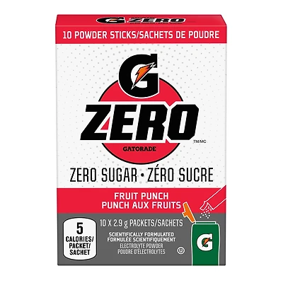 Gatorade Zero Sugar Fruit Punch Electorlyte Powder 10 x 2.9g, Packets, 10 x 2.9 g