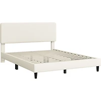 Fullfurnique Cadre de Lit Capitonné avec Tête de Lit Réglable et Lattes en Bois, Queen, Beige