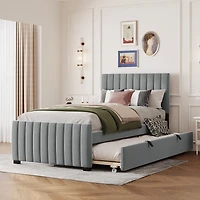 Lit plateforme Noble House en velours gris avec lit gigogne simple, 1 place