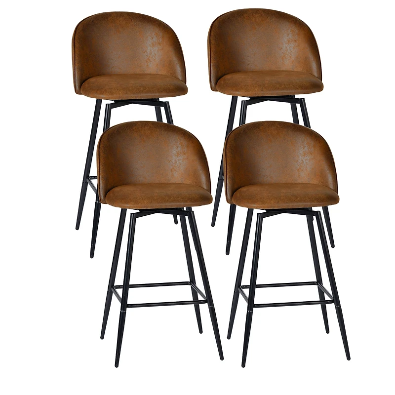Homy Casa Modern Set of 4 Swivel Bar Stool, Comfortable 360 Degree Upholstered Seat, Stylish Faux Suede with Black Legs, Brown