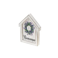 IH Casa Decor House Shape Wood Framed Canvas Sign Bienvenue