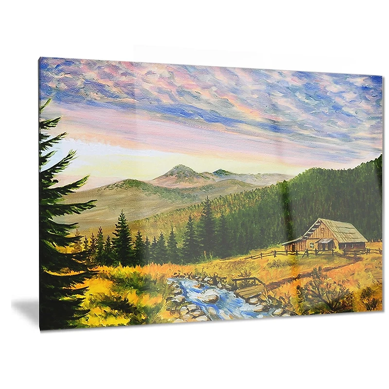 Design Art Sunset in Mountains Landscape Metal Wall Art