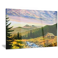Design Art Sunset in Mountains Landscape Metal Wall Art