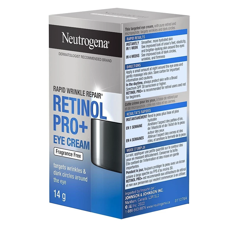 Crème yeux Neutrogena Correcteur de rides express Retinol Pro+, hydratant à base de micropeptide, cible les rides et les cernes autour des yeux 14g
