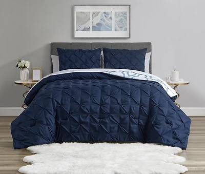 Ensembe de Couette Reversible 3 Pieces Marine/Geometrique