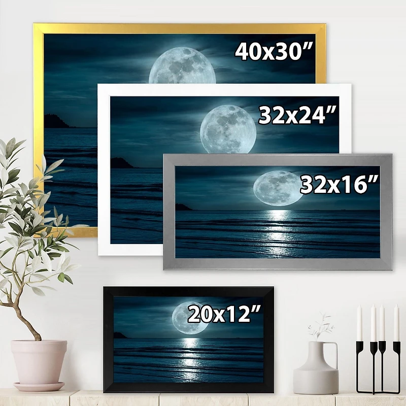 Designart Super Moon Over The Sea I Framed Wall Art