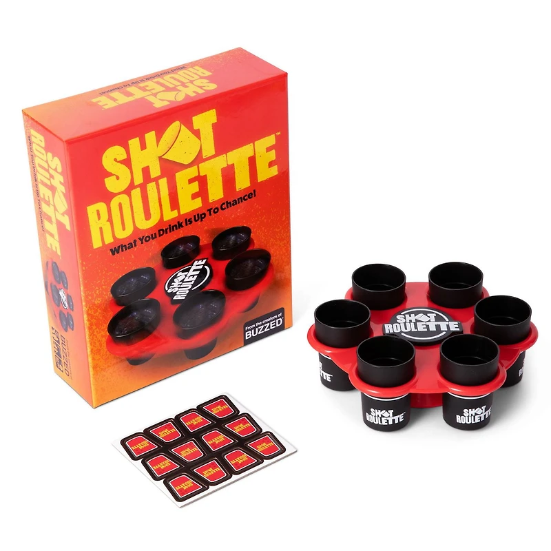 Shot Roulette: The Roulette Wheel Drinking Game by Buzzed for Adults, Includes 1 Roulette Wheel, 6 Glasses, 12 Tokens