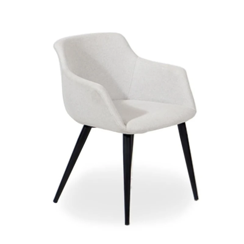 Chaise de salle à manger Bucket – Revêtement en tissu Dove élégant avec un design Bucket confortable et des pieds en métal noir, parfait pour les salles à manger ou les espaces d'accentuation