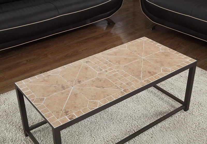 Monarch Specialties Coffee Table, Accent, Cocktail, Rectangular, Living Room, 42" L, Brown Tile, Brown Metal, Transitional