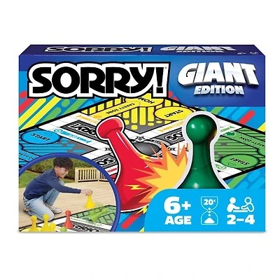 Giant SORRY! Classic Family Board Game Indoor Outdoor Retro Party Activity Summer Toy with Oversized Gameboard, for Adults and Kids Ages 6 and up