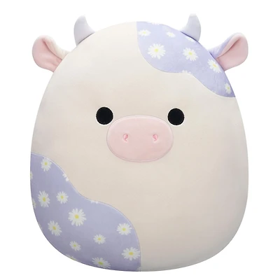 Peluche Squishmallows de Pâques 16" - Vache crème et lavande avec motif floral