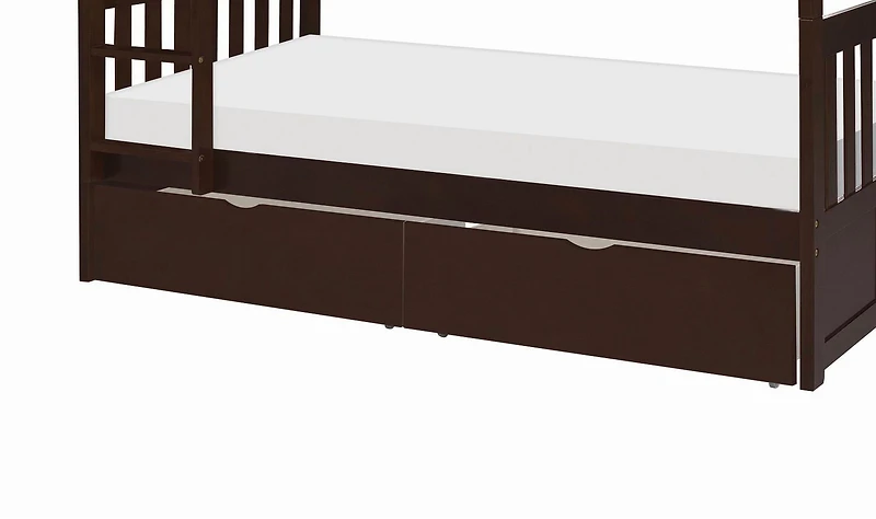 Topline Home Furnishings Twin/Twin Bunk Bed with Storage Boxes, Espresso