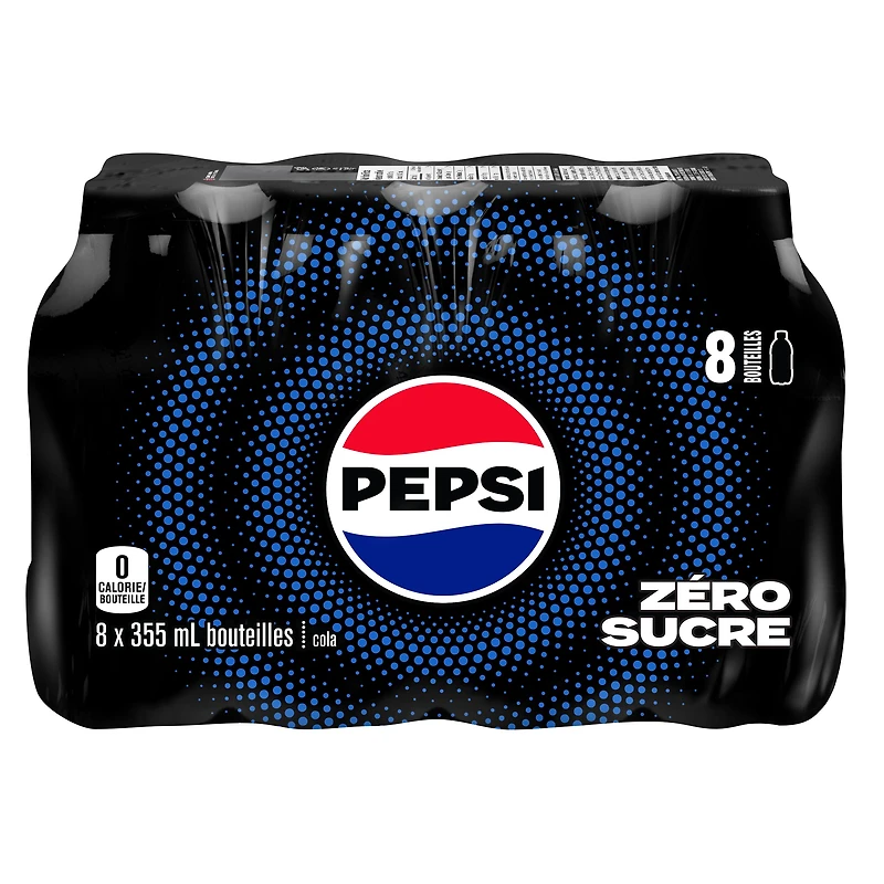Pepsi Zero Sugar Cola 8 x 355 ml, Bottles, 8x355mL