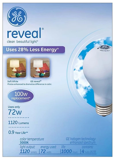 Lampe GE Éclairage reveal® de 72 W pour le remplacement d'une 100 W,  paq. de 4