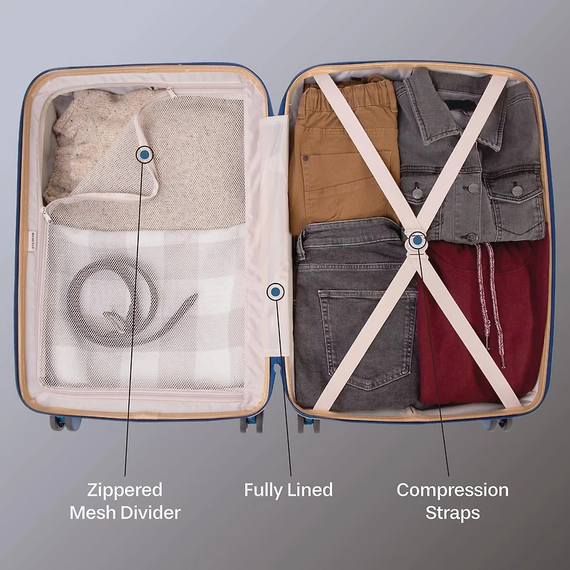 Ensemble de bagages rigides 3 pièces : Valises grandes 28 pouces et 24 pouces avec roulettes, et Valise Cabine 20 pouces