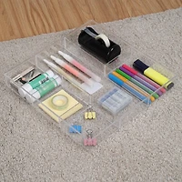 Organiseur de tiroir transparent en plastique à 6 sections MAINSTAYS, compartiments multiples, rangement parfait pour les fournitures scolaires et de bureau, les loisirs créatifs ou les gadgets de cui Taille de l'article :30.22*30.22*4.06cm;Matériau plastique