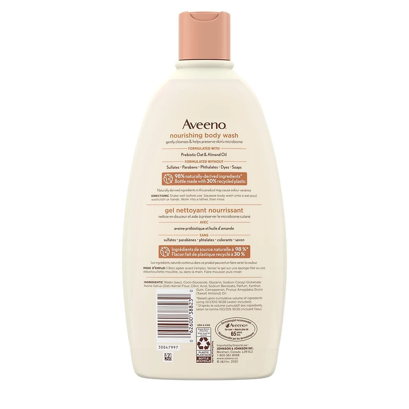 Aveeno Nourishing Almond Oil Body Wash with Prebiotic Oat, for Moisturized, Supple Skin