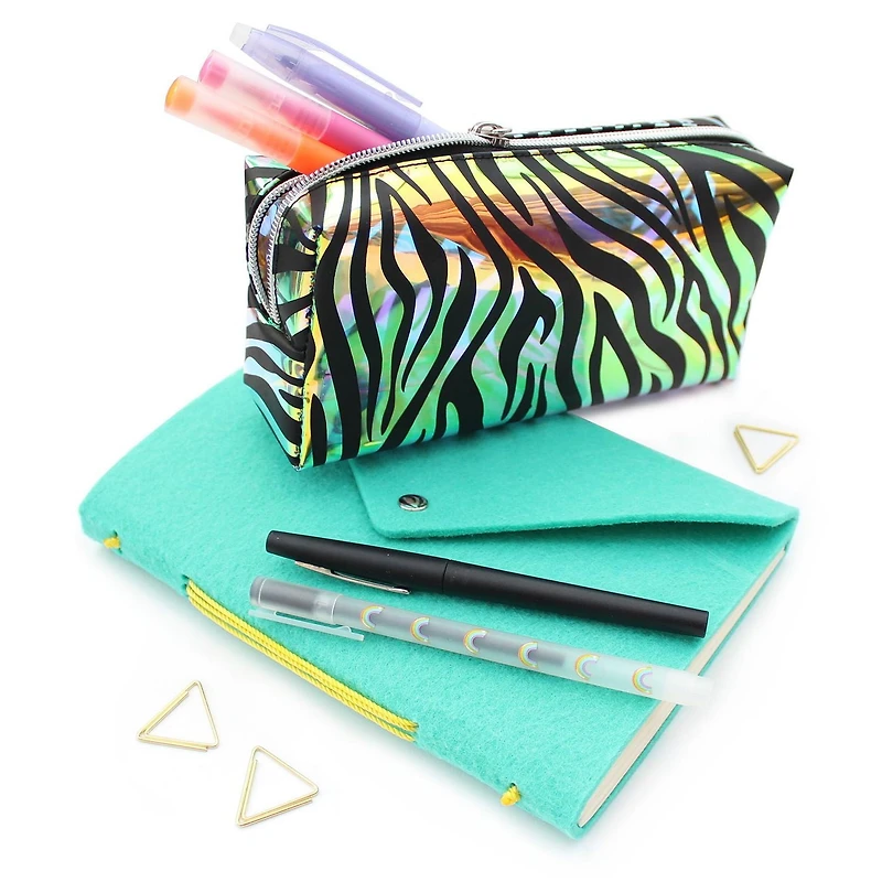 Pen+Gear Iridescent Animal Print Pencil Pouch with Zebra Stripe Design, (LxWxH): 7.09 x 1.97 x 3.54"