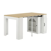 Noble House Horizon Extendable Dining Table,3 Removable Leaves with Mobile Rolling Island & Power Outlet,Creamy White + Natural