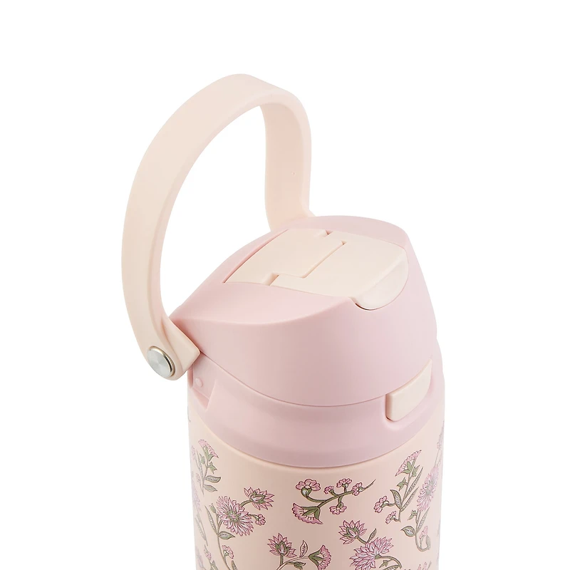 Bouteille d'eau TAL 2 en 1 en acier inoxydable avec couvercle à pression, paille et gobelet, 78 cl, motif floral rose TAL 24 oz 2 en 1 - Floral rose