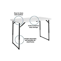 COSCO 4 ft. Centerfold Blow Mold Utility Table, Adjustable Height, White