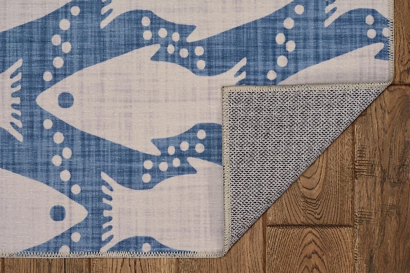 Tapis d'appoint lavable Seabourne 3 pi x 5 pi ivoire et bleu