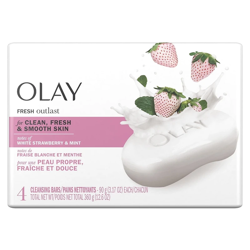 Olay Fresh OutlastMD Pain de beauté, fraise blanche rafraîchissante et menthe 4 pains, 90 g, fraise blanche et menthe