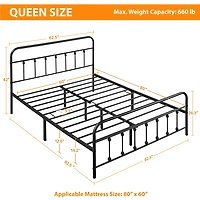 Fullfurnique Metal Platform Bed with High Headboard and Footboard, Queen, Black